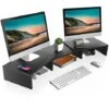 FITUEYES Réhausseur D'Écran Réglable Moniteur Stand En Bois Support D'Ordinateur Portable,TV,PC Pour Bureau Et Famille 92,5-108x23,5x10,2cm Noir DT108001WB