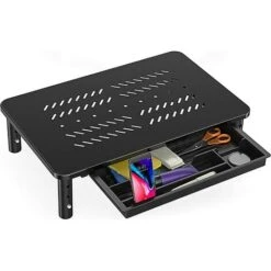FITUEYES Réhausseur D'Écran D'Ordinateur En Métal Avec Tiroir De Stockage Support De Moniteur PC/TV, Hauteur Réglable Support D'Écran D'Ordinateur 37x23.5x9,8/11,8/13,8cm Noir DT115901MB