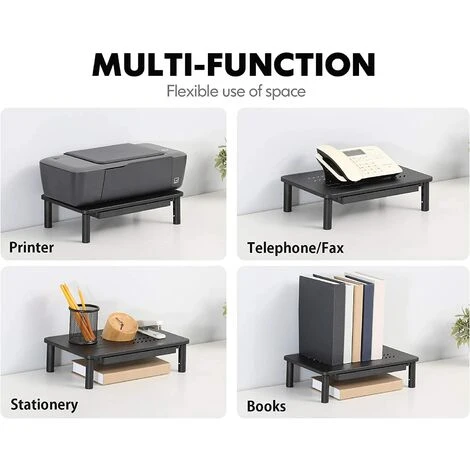 FITUEYES Réhausseur D'Écran D'Ordinateur En Métal Avec Tiroir De Stockage Support De Moniteur PC/TV, Hauteur Réglable Support D'Écran D'Ordinateur 37x23.5x9,8/11,8/13,8cm Noir DT115901MB – Image 3