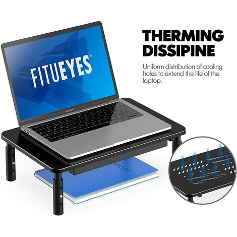 FITUEYES Réhausseur D'Écran D'Ordinateur En Métal Avec Tiroir De Stockage Support De Moniteur PC/TV, Hauteur Réglable Support D'Écran D'Ordinateur 37x23.5x9,8/11,8/13,8cm Noir DT115901MB – Image 4