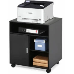 FITUEYES Support D'Imprimante Avec Roues Bois Bureau Côté Mobile 3 Ouvert 2 Fermé Stockage Avec Roues Noir PS406001WB