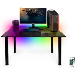 Bureau Gaming SyberDesk Bureau De Jeu Pour Gamers 105 Cm X 65 Cm � Bureau D'ordinateur Pour Bureau A Domicile � Petit Bureau Avec Lumieres LED � Bureau Noir Pour Jeu Avec Organiseurs De C�bles