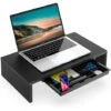 FITUEYES Réhausseur D'Écran D'Ordinateur En Bois Support De Moniteur Avec Tiroir,Moniteur Stand PC TV Pour Bureau,Famille 42,5x23,5x10cm,Noir DT104101WB