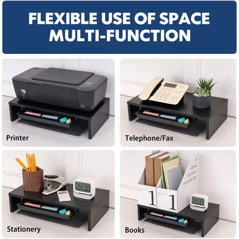 FITUEYES Réhausseur D'Écran D'Ordinateur En Bois Support De Moniteur Avec Tiroir,Moniteur Stand PC TV Pour Bureau,Famille 42,5x23,5x10cm,Noir DT104101WB – Image 4