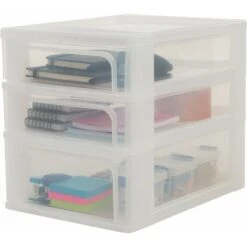 Tour De Rangement, Organiseur, 3 Tiroirs, Format A4, Transparent, Bureau, Salon - Organizer Chest Och-2021 - Blanc