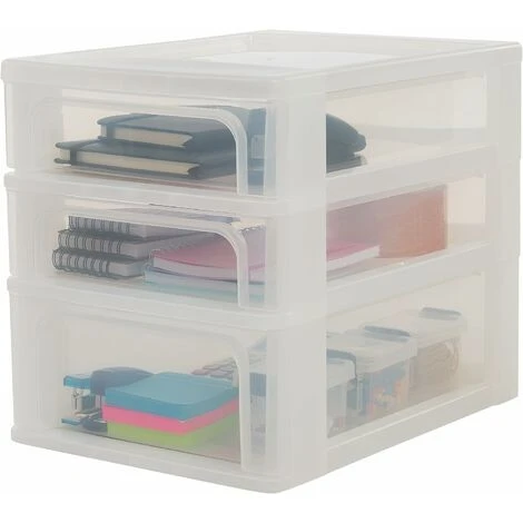 Tour De Rangement, Organiseur, 3 Tiroirs, Format A4, Transparent, Bureau, Salon - Organizer Chest Och-2021 - Blanc