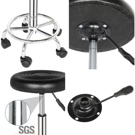 Tabouret De Travail Enroulable Tabouret Pivotant Tabouret De Bar Tabouret De Cabinet Tabouret Enroulable Hauteur Réglable (Noir) – Image 3