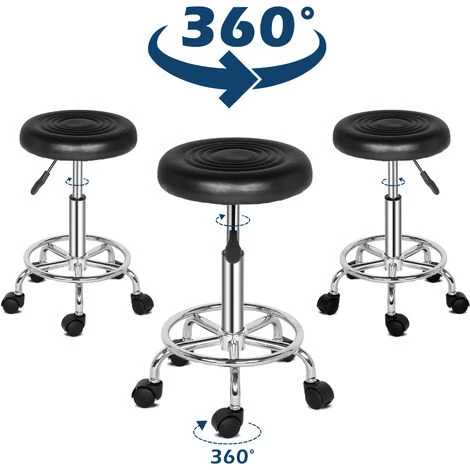 Tabouret De Travail Enroulable Tabouret Pivotant Tabouret De Bar Tabouret De Cabinet Tabouret Enroulable Hauteur Réglable (Noir) – Image 5