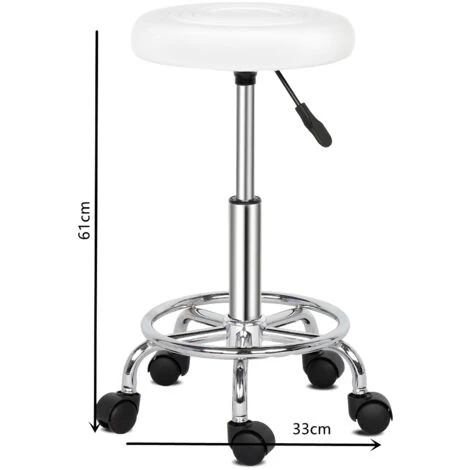 Tabouret De Travail Enroulable Tabouret Pivotant Tabouret De Bar Tabouret De Cabinet Tabouret Enroulable Hauteur Réglable (Blanc)