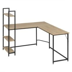 WOLTU Bureau D'ordinateur En Forme De L. Table D'angle Avec 4 étagères De Rangement. 138x138x126cm. Chêne Clair Et Noir
