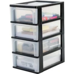 Tour De Rangement, Organiseur Noir, 4 Tiroirs De 7 L, Format A4, Transparent, Bureau, Salon