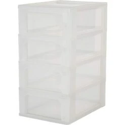Organiseur De Rangement Blanc, 4 Tiroirs De 7 L, Format A4, Transparent, Bureau, Salon - Organizer Chest