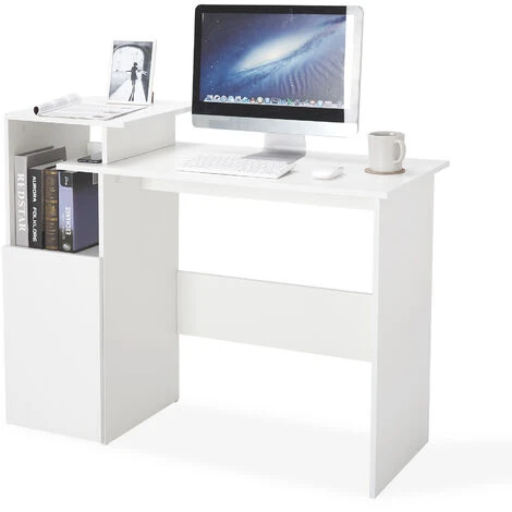 Bureau D'Ordinateur, Bureau De Poste, Pour PC, Poste De Travail Avec Des Compartiments Réglables, Blanc-Meerveil