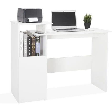 Bureau D'Ordinateur, Bureau De Poste, Pour PC, Poste De Travail Avec Des Compartiments RĂ©glables, Blanc-Meerveil â Image 2