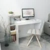 Bureau D'Ordinateur, Bureau Informatique, Table De Travail, Avec étagères, Etagère De Rangement, En Bois, Blanc&Gris - Meerveil