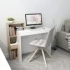 Bureau D'Ordinateur, Bureau Informatique, Table De Travail, Avec étagères, Etagère De Rangement, En Bois, Blanc&Naturel - Meerveil