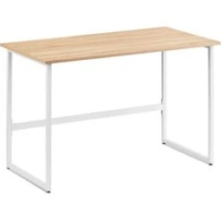 Table De Bureau Pour étude Et Travail, Bois MDF Et Métal, Style Industriel Et Minimaliste, 120x60x76cm, Blanc