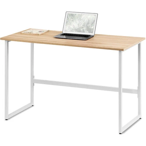 Table De Bureau Pour étude Et Travail, Bois MDF Et Métal, Style Industriel Et Minimaliste, 120x60x76cm, Blanc – Image 2