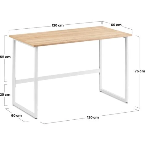 Table De Bureau Pour étude Et Travail, Bois MDF Et Métal, Style Industriel Et Minimaliste, 120x60x76cm, Blanc – Image 4