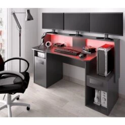 Bureau GAMER PC Avec Led Couleur Graphite Avec Porte Et Tiroir Graphite