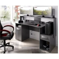 Bureau GAMER PC Couleur Graphite Avec Porte Et Tiroir Graphite