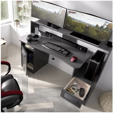 Bureau GAMER PC Couleur Graphite Avec Porte Et Tiroir Graphite – Image 2