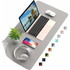 Sous Main Bureau, Tapis De Bureau,tapis De Souris, En Cuir Double Face ,Imperméable,Antiderapent ,protege Votre Bureau Et Ordinateur (Gris / Gris Clair, 80X40)