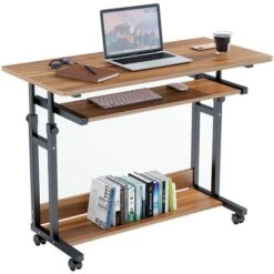 Dripex Table D'Ordinateur Portable Réglable En Hauteur, Table D'appoint Mobile Avec Roulettes, Table De Lit Pour Ordinateur Avec Étagères De Rangement Pour Bureau Chambre Canapé Lit