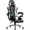 Chaise Gaming De Massage Avec Repose-Pieds Et Accoudoirs Synchronisés Fauteuil Gamer Pivotant En Cuir De PU (Blanc)