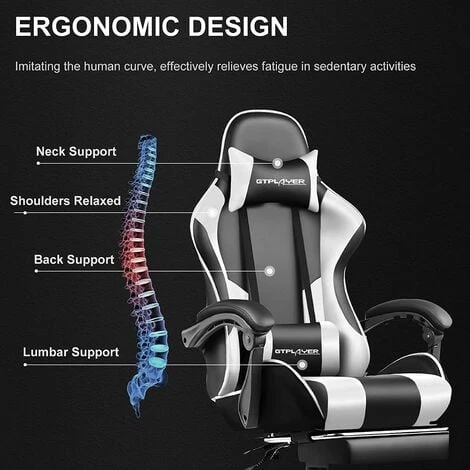Chaise Gaming De Massage Avec Repose-Pieds Et Accoudoirs Synchronisés Fauteuil Gamer Pivotant En Cuir De PU (Blanc) – Image 2