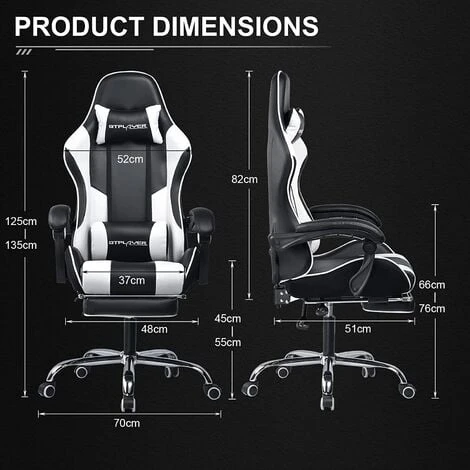 Chaise Gaming De Massage Avec Repose-Pieds Et Accoudoirs Synchronisés Fauteuil Gamer Pivotant En Cuir De PU (Blanc) – Image 5