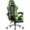 Chaise Gaming De Massage Avec Repose-Pieds Et Accoudoirs Synchronisés Fauteuil Gamer Pivotant En Cuir De PU (Vert)