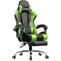 Chaise Gaming De Massage Avec Repose-Pieds Et Accoudoirs Synchronisés Fauteuil Gamer Pivotant En Cuir De PU (Vert)
