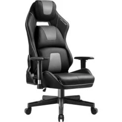 Chaise Gaming Fauteuil Gamer Avec Accoudoirs 3D Siège Ergonomique En Cuir Et La Conception De Support Double Du Dos (Gris)