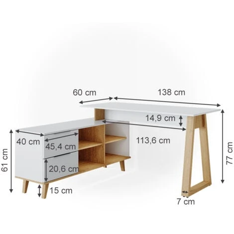 Bureau „Neptune XXL“ Blanc/Chêne Clair Vicco – Image 2