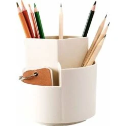 Porte-stylo Rotatif Avec 3 Compartiments Organiseur De Bureau Organiseur De Bureau Créatif Porte-crayons Support De Pinceaux De Maquillage Support De Rangement Multifonction Organiseur Blanc