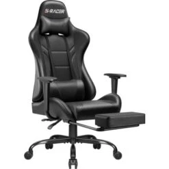 Devoko Chaise Gaming Fauteuil Gamer Ergonomique Reglable En Hauteur Et Dossier Avec Repose-Pieds Siège Gamer Supporter Jusqu'à 130 Kg Fauteil Pivotant Appui-tête Support Lombaire (Noir)