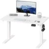 Devoko Bureau Assis Debout Électrique Réglable En Hauteur, Panneau Avec 4 Claviers à Mémoire Automatique, Cadre En Acier, Équipé Du Système Anti-Collision,100CM,Blanc