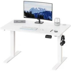 Devoko Bureau Assis Debout Électrique Réglable En Hauteur, Panneau Avec 4 Claviers à Mémoire Automatique, Cadre En Acier, Équipé Du Système Anti-Collision,100CM,Blanc