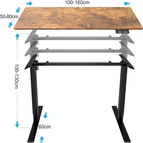 Devoko Cadre Bureau Réglable, Cadre De Table Bureau Assis Debout, Panneau Avec 3 Claviers à Mémoire, Charge Maximale : 70 Kg Noir – Image 3