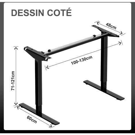 Devoko Cadre Bureau Réglable, Cadre De Table Bureau Assis Debout, Panneau Avec 3 Claviers à Mémoire, Charge Maximale : 70 Kg Noir – Image 4