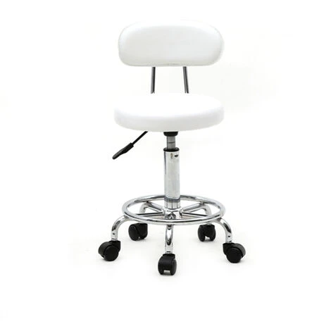 Promotion Tabouret De Bureau Tabouret à Roulettes Avec Dossier,Chaise Pivotante Chaise De Bureau Hauteur Réglable,Blanc