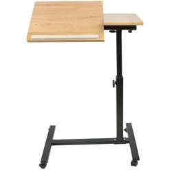 BATHRINS®Table Pour Ordinateur Portable Hauteur Réglable Avec Roulettes Et Plateau Rotatif à 360 Degrés 60 X 34.5 X 58-90cm Chêne