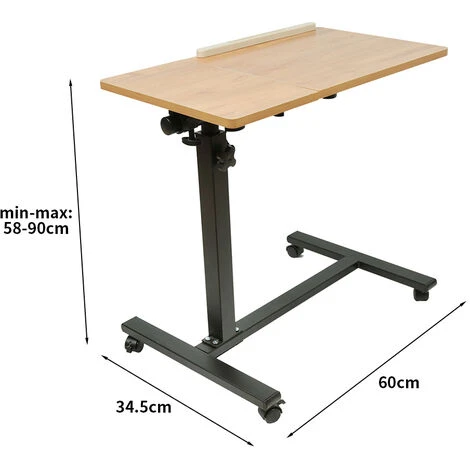 BATHRINS®Table Pour Ordinateur Portable Hauteur Réglable Avec Roulettes Et Plateau Rotatif à 360 Degrés 60 X 34.5 X 58-90cm Chêne – Image 2
