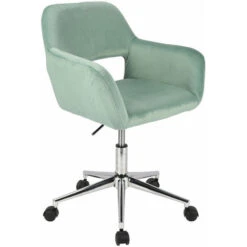 SVITA JILL Chaise Pivotante Réglable En Hauteur Avec Accoudoirs Et Roulettes Revêtement Velours Menthe