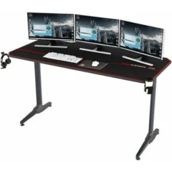 Soges Bureau Gaming Bureau Informatique Bureau Gamer Avec Tapis De Souris Intégré Et Porte Manette/Chargeur à USB, Table De Gaming PC Gamer Station De Jeu Pro Avec Porte-gobelet Et Crochet Pour Casque