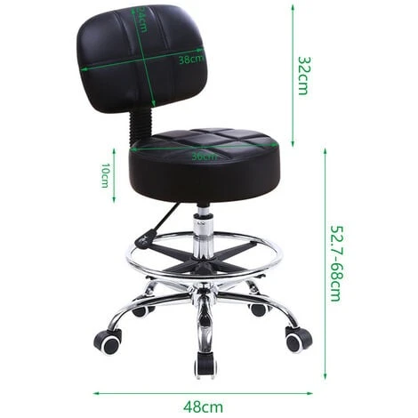 Tabouret à Roulettes Avec Dossier Hauteur Réglable Convient Pour Bureau D'affaires Noir – Image 2