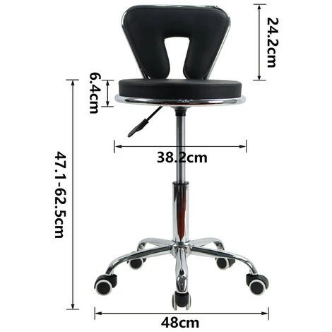 Tabouret De Fauteuil Pivotant à Dossier Bas Tabouret Pivotant De Chaise De Bureau Réglable En Hauteur Avec Cuir PU - Noir - KKTONER – Image 3