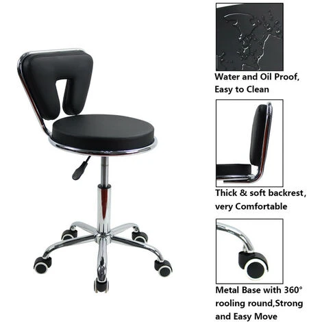 Tabouret De Fauteuil Pivotant à Dossier Bas Tabouret Pivotant De Chaise De Bureau Réglable En Hauteur Avec Cuir PU - Noir - KKTONER – Image 4