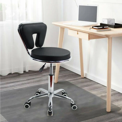Tabouret De Fauteuil Pivotant à Dossier Bas Tabouret Pivotant De Chaise De Bureau Réglable En Hauteur Avec Cuir PU - Noir - KKTONER – Image 5